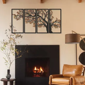 Decoratiune de perete, Autumn Vibes Set of 4- APT740 S, Dimensiuni: 48 x 98 cm, Negru imagine