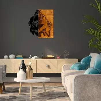 Decoratiune de perete, Ayi 2, 50% lemn/50% metal, Dimensiune: 49 x 58 cm, Nuc / Negru imagine
