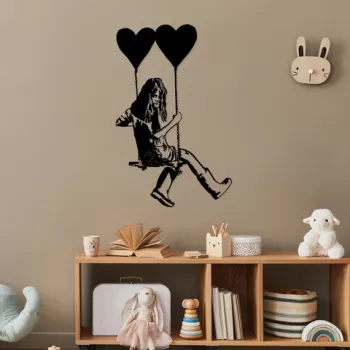 Decoratiune de perete, Banksy Art, Metal, Dimensiune: 50 x 79 cm, Negru imagine