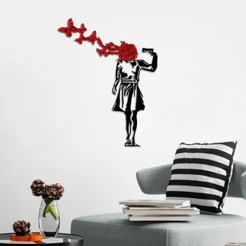 Decoratiune de perete, Banksy, Dimensiune: 66 x 51 cm, Rosu/Negru imagine