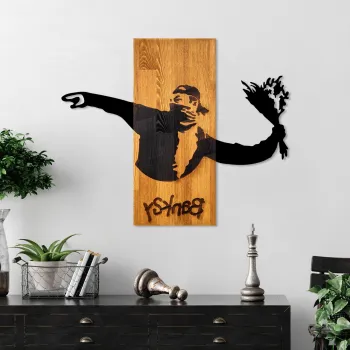 Decoratiune de perete, Banksy, Latime: 69 cm Inaltime: 58 cm Adancime: 3 cm, Nuc / Negru imagine