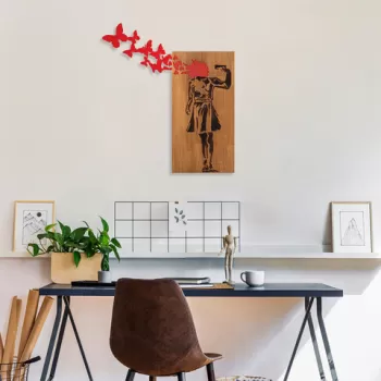 Decoratiune de perete, Banksy, Lemn/metal, 99 x 34 cm, Nuc / Negru imagine