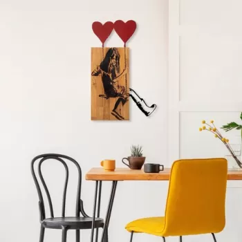 Decoratiune de perete, Banksy, Lemn/metal, Dimensiune: 50 x 80 cm, Nuc / Negru imagine