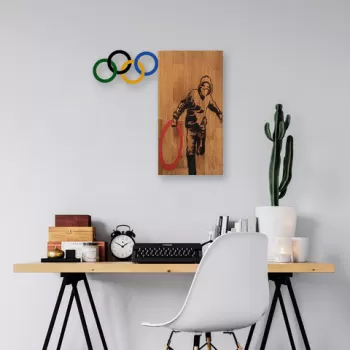 Decoratiune de perete, Banksy, Lemn/metal, Dimensiune: 58 x 60 cm, Nuc / Negru imagine