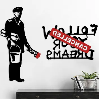 Decoratiune de perete, Banksy Metal 06, (Grosime: 1,5 mm), Alb/Rosu imagine