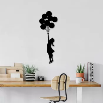 Decoratiune de perete, Banksy, Metal, 100 x 34 cm, Negru imagine
