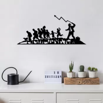 Decoratiune de perete, Banksy, Metal, 30 x 70 cm, Negru imagine