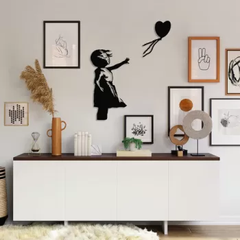 Decoratiune de perete, Banksy, Metal, Dimensiune: 105 x 85 cm, Negru imagine