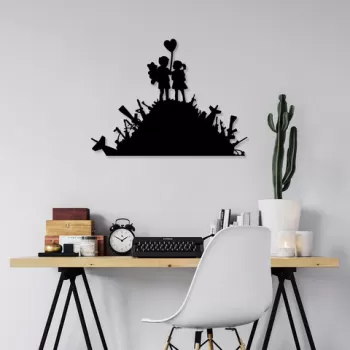 Decoratiune de perete, Banksy, Metal, Dimensiune: 52 x 70 cm, Negru imagine