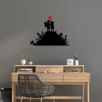 Decoratiune de perete, Banksy, Metal, Dimensiune: 52 x 70 cm, Negru/Rosu imagine