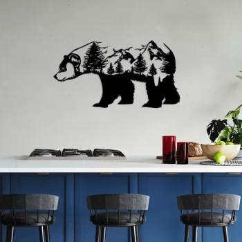 Decoratiune de perete, Bear Of The Forest, Metal, 70 x 37 cm, Negru imagine