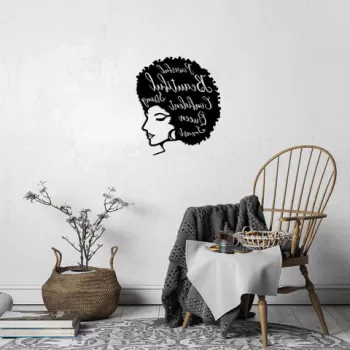 Decoratiune de perete, Beautiful / Confident / Queen, Metal, Dimensiune: 60 x 70 cm, Negru imagine