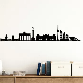Decoratiune de perete, Berlin Skyline, Metal, Dimensiune: 119 x 24 cm, Negru imagine