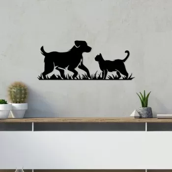 Decoratiune de perete, Best Friends, Metal, 70 x 28 cm, Negru imagine
