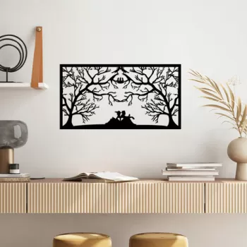 Decoratiune de perete, Bird'S Nest Lovers, Metal, 70 x 37 cm, Negru imagine