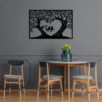 Decoratiune de perete, Birds Love, Metal, 90 x 60 cm, Negru imagine