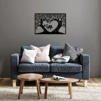 Decoratiune de perete, Birds Love, Metal, Dimensiune: 69 x 46 cm, Negru imagine