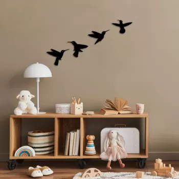 Decoratiune de perete, Birds, Metal, 20 x 13 cm, Negru imagine