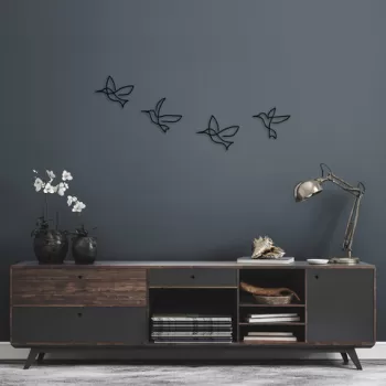 Decoratiune de perete, Birds, Metal, 21 x 18 cm, Negru imagine