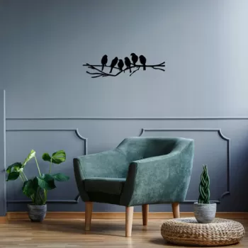 Decoratiune de perete, Birds On The Branch, Metal, 70 x 21 cm, Negru imagine