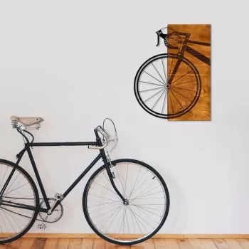 Decoratiune de perete, Bisiklet, 50% lemn/50% metal, Dimensiune: 45 x 58 cm, Nuc / Negru imagine