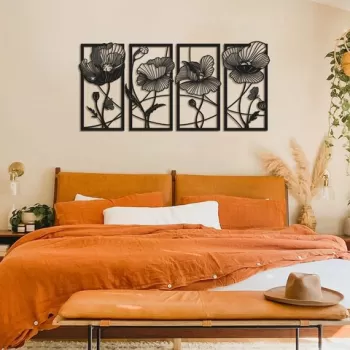 Decoratiune de perete, Blossom, Otel, 135 x 63 cm, Negru imagine