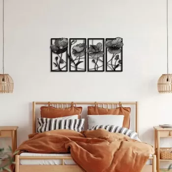 Decoratiune de perete, Blossom, Otel, 95 x 46 cm, Negru imagine