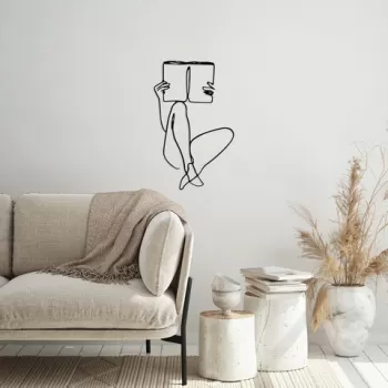 Decoratiune de perete, Book Reading, Metal, Dimensiune: 43 x 70 cm, Negru imagine