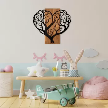 Decoratiune de perete, Brain Tree, 50% lemn/50% metal, Dimensiune: 58 x 62 cm, Nuc / Negru imagine