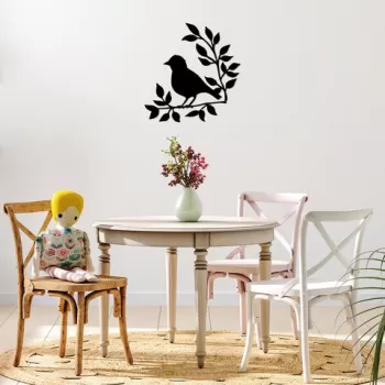 Decoratiune de perete, Branch And Bird, Metal, Dimensiune: 66 x 68 cm, Negru imagine