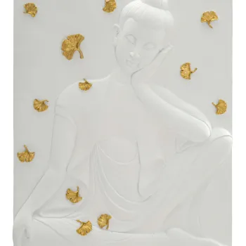 Decoratiune de perete Buddha, Mauro Ferretti, 46x55.5 cm, polirasina, alb/auriu imagine