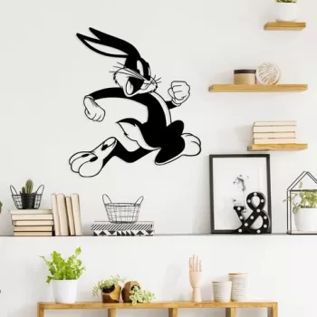 Decoratiune de perete, Bugs Bunny 2, Metal, Dimensiune: 62 x 70 cm, Negru imagine