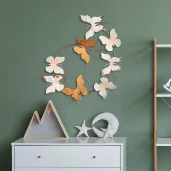 Decoratiune de perete, Butterflies, Metal, 80 x 80 x 4 cm, Multicolor imagine