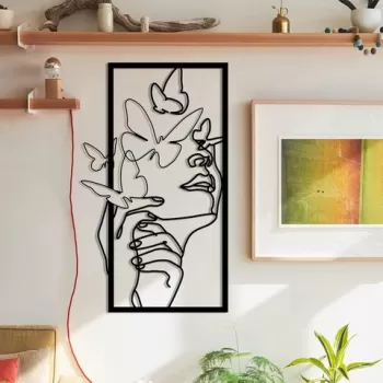Decoratiune de perete, Butterfly Face Female, Metal, Dimensiune: 35,5 x 60 cm, Negru imagine