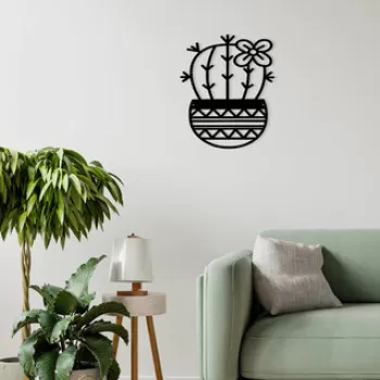 Decoratiune de perete, Cactus 1, Metal, Dimensiune: 20 x 25 cm, Negru imagine