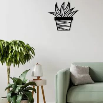 Decoratiune de perete, Cactus 2, Metal, Dimensiune: 20 x 25 cm, Negru imagine