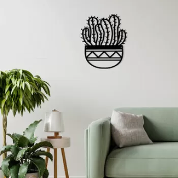 Decoratiune de perete, Cactus 3, Metal, Dimensiune: 20 x 25 cm, Negru imagine