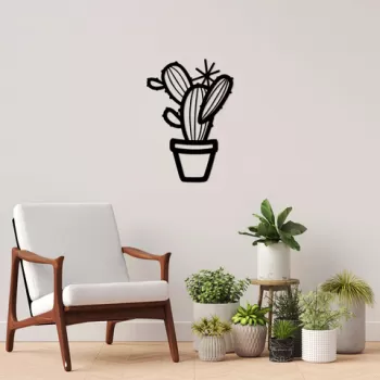 Decoratiune de perete, Cactus, Metal, Dimensiune: 49 x 70 cm, Negru imagine