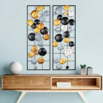 Decoratiune de perete, Camber, Metal, Latime: 32 cm / Inaltime: 92 cm / Adancime: 4 cm (2 bucati), Multicolor imagine