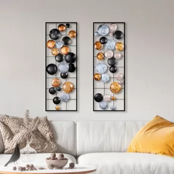 Decoratiune de perete, Camber, Metal, Latime: 32 cm / Inaltime: 92 cm / Adancime: 4 cm (2 bucati), Multicolor imagine