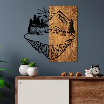 Decoratiune de perete, Camp Life, Dimensiuni: 54 x 57 cm, Nuc / Negru imagine