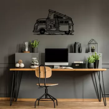 Decoratiune de perete, Caravan, Metal, 90 x 55 cm, Negru imagine
