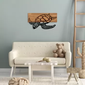 Decoratiune de perete, Caretta Caretta , 50% lemn/50% metal, Dimensiune: 58 x 3 x 32 cm, Nuc negru imagine