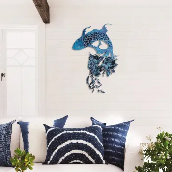 Decoratiune de perete, Carpa Koi- APT748 M, OTEL, Dimensiuni: 44 x 67 cm, Albastru imagine