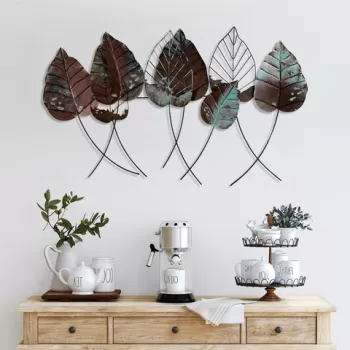 Decoratiune de perete, Casting Leaf 3, Metal, Dimensiune: 112 x 67 cm, Multicolor imagine