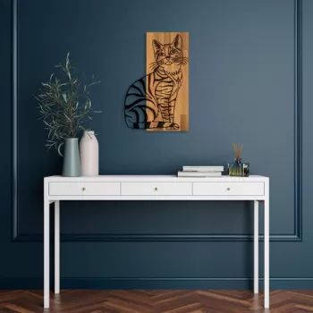 Decoratiune de perete, Cat 10, 50% lemn/50% metal, Dimensiune: 38 x 58 cm, Nuc / Negru imagine