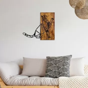 Decoratiune de perete, Cat, 50% lemn/50% metal, Dimensiune: 65 x 58 cm, Nuc / Negru imagine