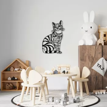Decoratiune de perete, Cat, Metal, Dimensiune: 46 x 68 cm, Negru imagine