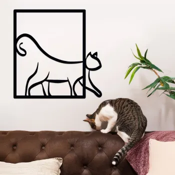 Decoratiune de perete, Cat, Metal, Grosime: 1,2 mm, Negru imagine