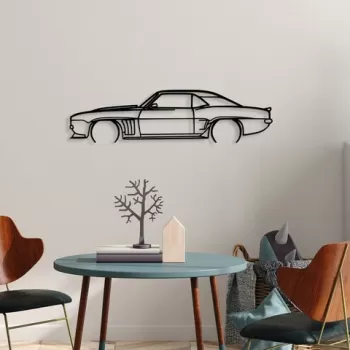 Decoratiune de perete, Chevrolet Camaro Silhouette, Metal, 70 x 18 cm, Negru imagine